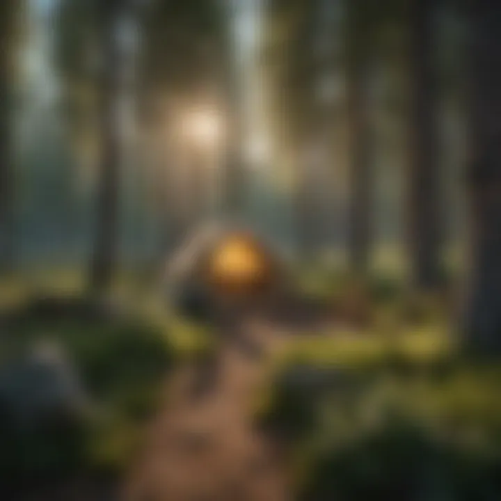 Campsite with a cozy setup at Kalispell, featuring a tent surrounded by trees