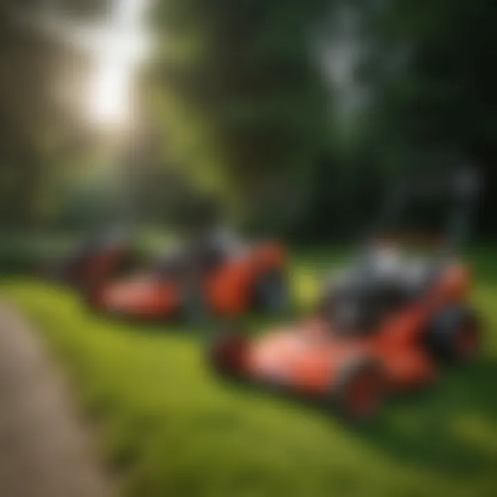 Different types of lawnmowers displayed for comparison