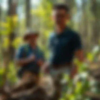 Woodland Management Strategies A woodland owner inspecting healthy tree growth