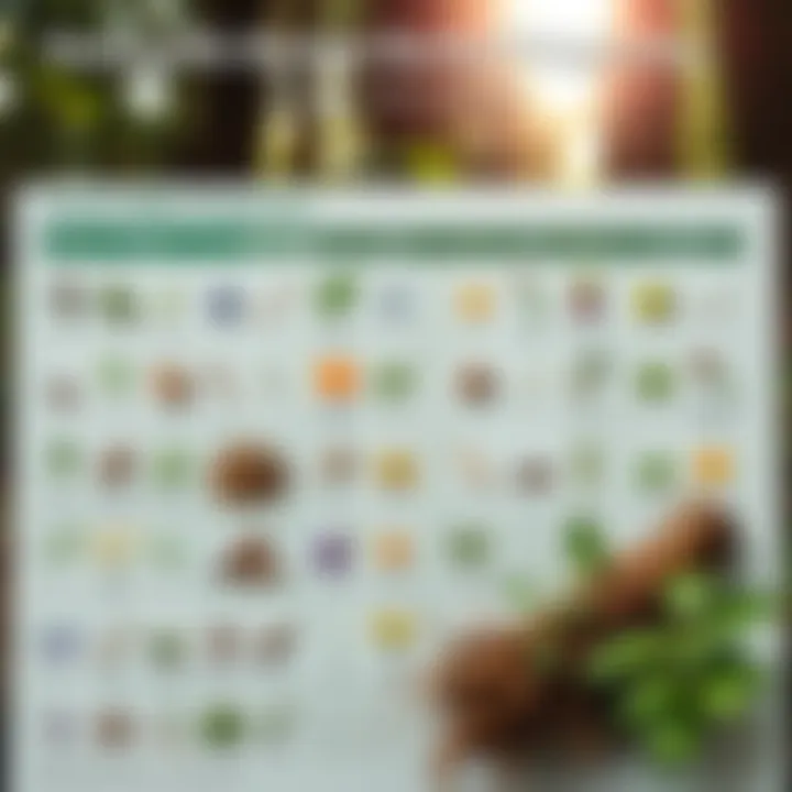 An illustrated chart outlining the scientific properties of various herbs and roots, highlighting their health benefits and uses.