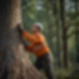 A skilled arborist assessing a large tree for felling