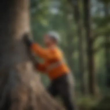 A skilled arborist assessing a large tree for felling