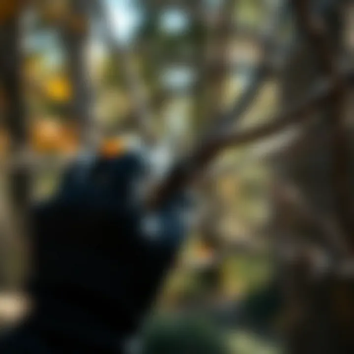 Precision in Tree Pruning Techniques Close-up of a tree branch being pruned with precision tools