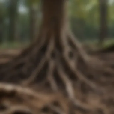 A close-up of roots absorbing carbon from the soil.