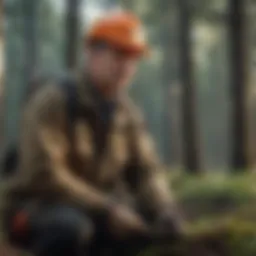 A senior forestry worker examining tree growth