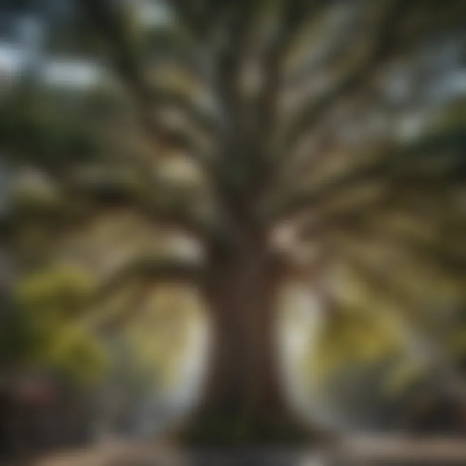 Majestic view of a giant tree in San Francisco's urban landscape
