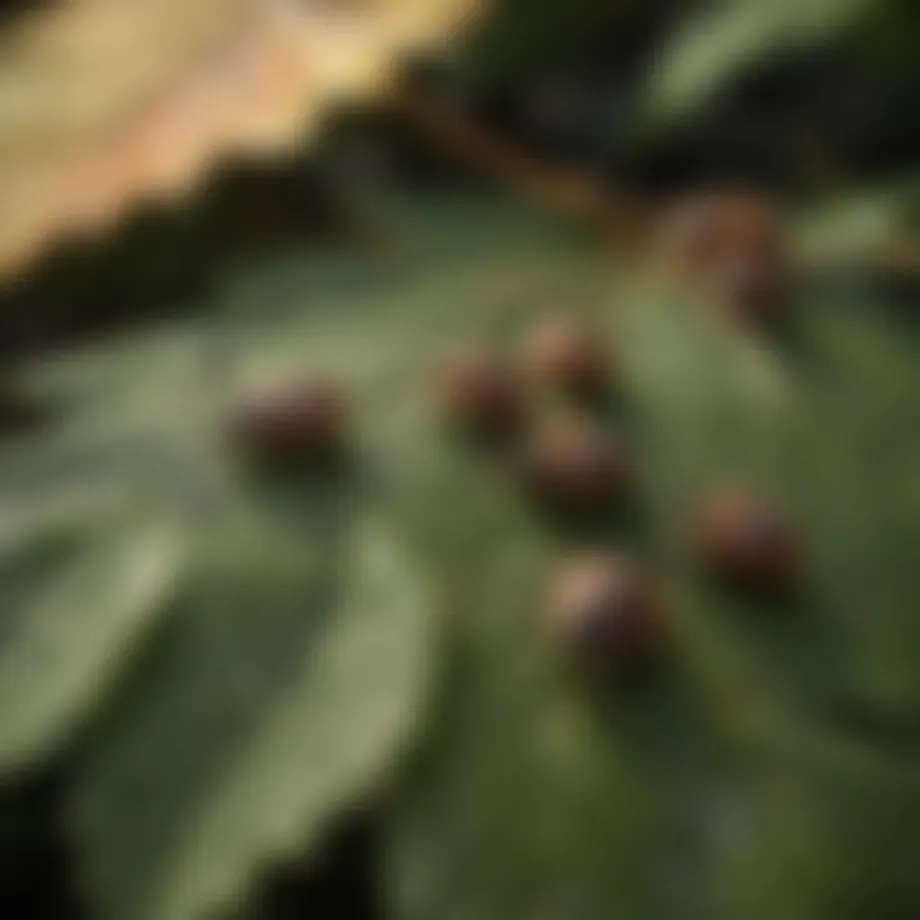 Detailed view of seed ticks on foliage