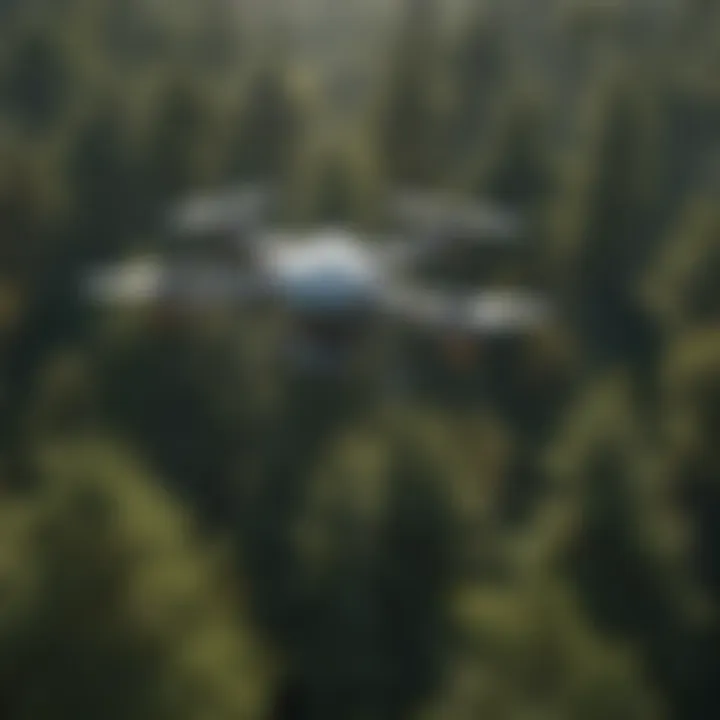 A drone capturing forest canopy imagery, highlighting advanced monitoring technologies.