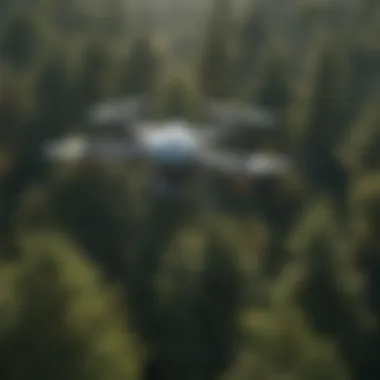 Drone in Action: Capturing Forest Canopy Imagery A drone capturing forest canopy imagery, highlighting advanced monitoring technologies.