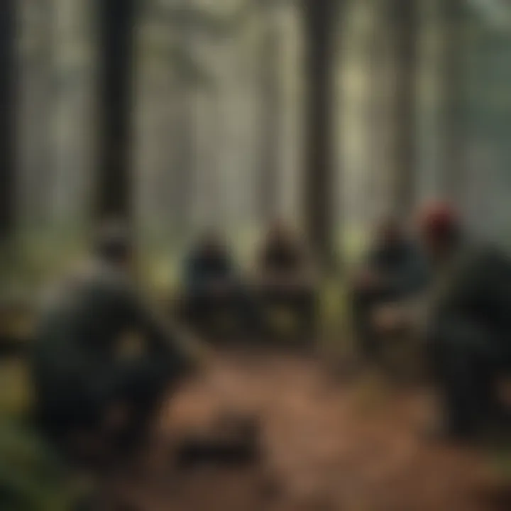 A group of forestry professionals discussing tick management strategies in a forest