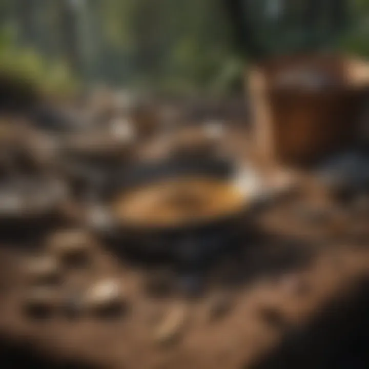 Essential tools laid out for gold panning activity