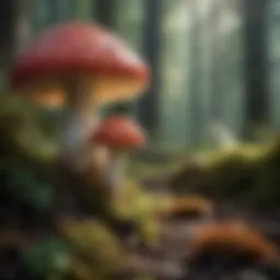 Vibrant red Amanita muscaria mushroom in its natural habitat