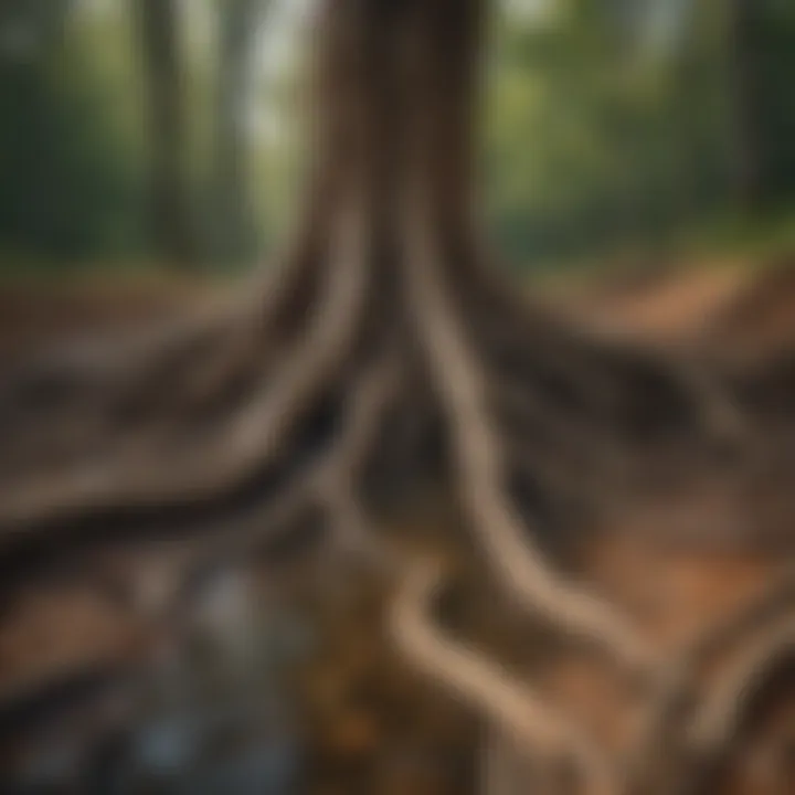 A close-up view of tree roots infiltrating a drainage system