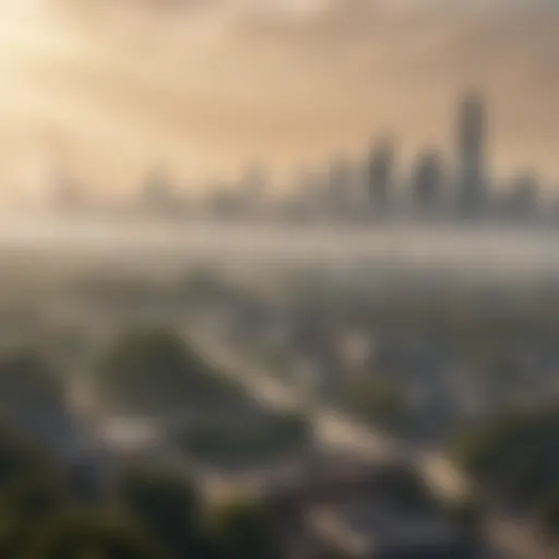 A view of a city skyline shrouded in smog, highlighting air quality issues.