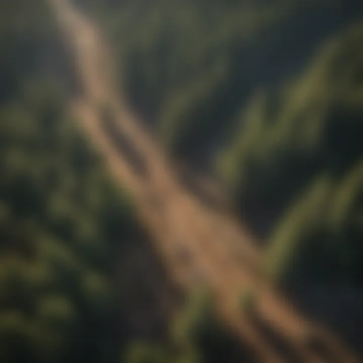 Aerial view of a national forest with tree planting areas marked