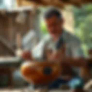 Artisan Crafting a Koa Bowl An artisan carefully shaping a koa bowl with traditional tools, highlighting the craftsmanship involved