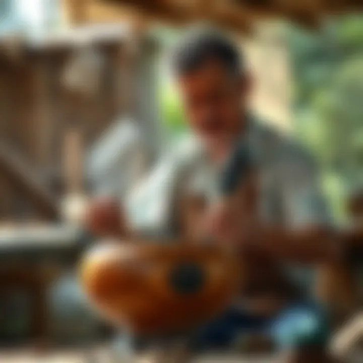 Artisan Crafting a Koa Bowl An artisan carefully shaping a koa bowl with traditional tools, highlighting the craftsmanship involved