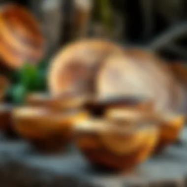 Diverse Collection of Koa Bowls A collection of finished Hawaiian koa bowls arranged aesthetically to emphasize their uniqueness