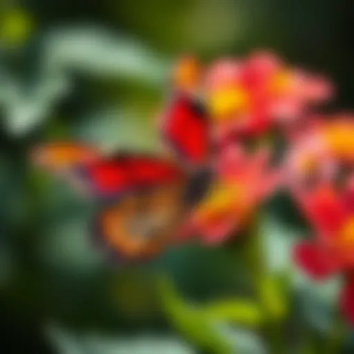 Vibrant Butterfly on Flower A vibrant butterfly perched on a blooming flower, showcasing its colorful wings.