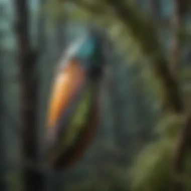 Chrysalis hanging on a branch, showcasing colors