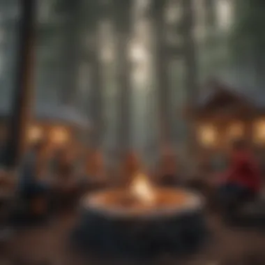 A camp host engaging with campers around a community fire pit