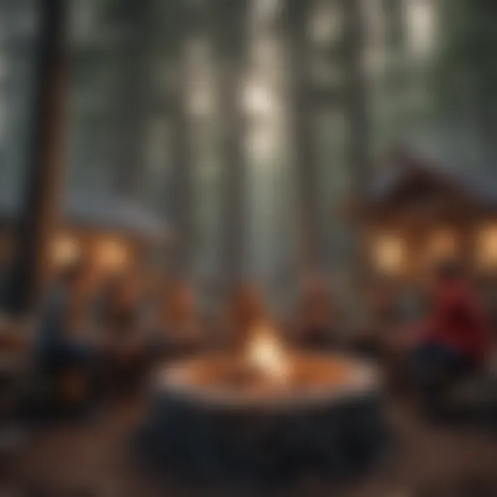 A camp host engaging with campers around a community fire pit