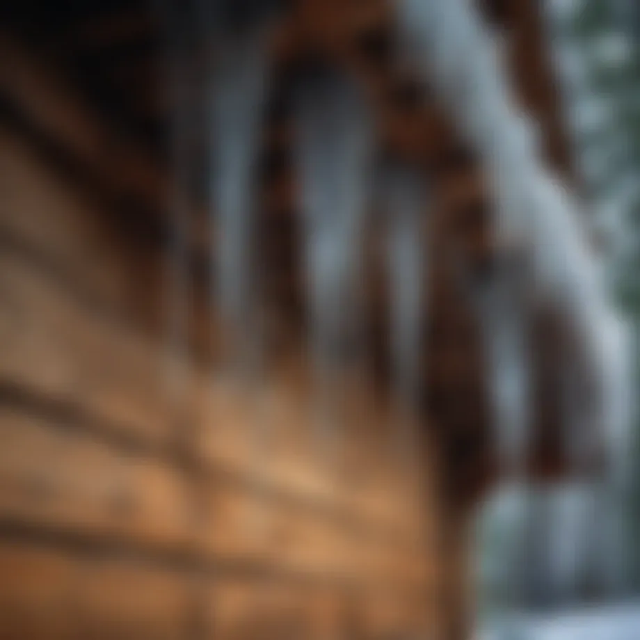 Stalactite-like formations hanging from a wooden eave