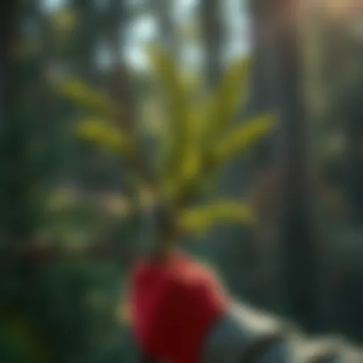 A young tree being pruned with precision