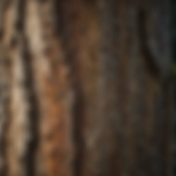 Close-up view of tree bark texture showcasing its intricate patterns and crevices.