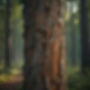 Bark within Forest Ecosystems A serene forest landscape with a focus on the interaction between bark and surrounding flora.