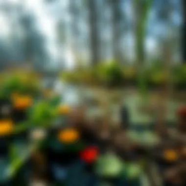 A vibrant wetland ecosystem showcasing diverse flora and fauna.