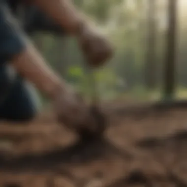 A close-up view of soil preparation techniques for tree replanting