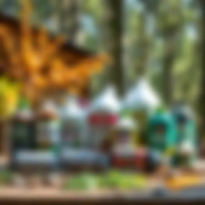 Variety of herbicides displayed on a table, showcasing their labels