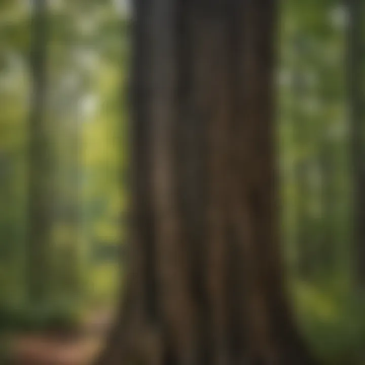 A dense grove of native Illinois trees with varied bark textures.