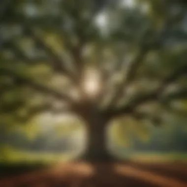 Majestic Oak Canopy in Illinois A majestic oak tree showcasing its wide canopy in a lush Illinois forest.