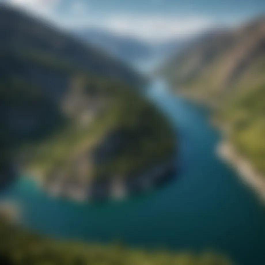 A breathtaking aerial view of Chelan Lake showcasing its deep blue waters surrounded by lush green mountains.