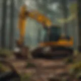 Forestry guard mounted on excavator with forest background