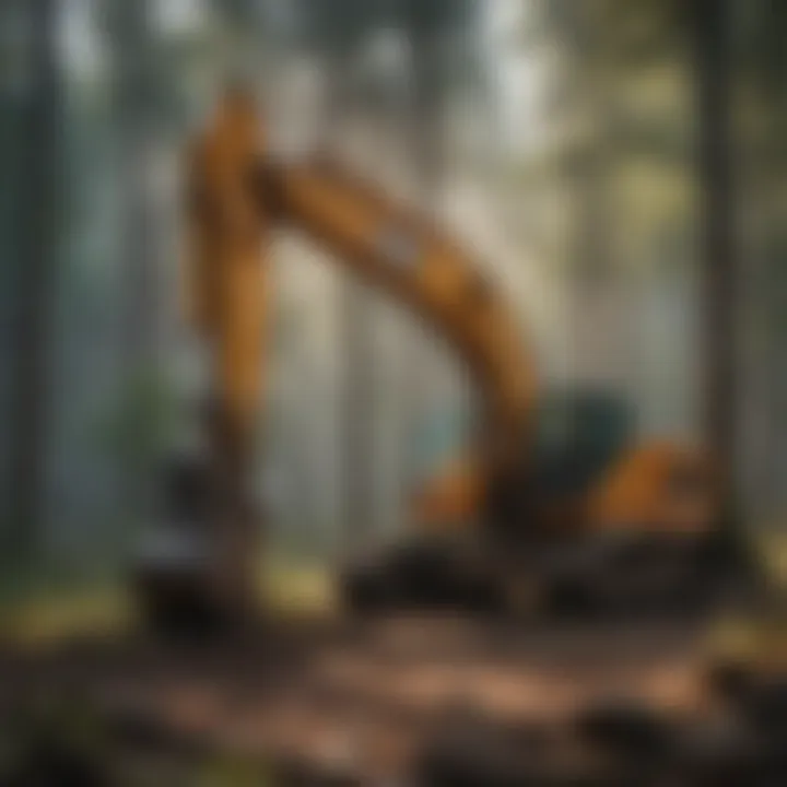 Maintenance of an excavator with forestry guard in a wooded area