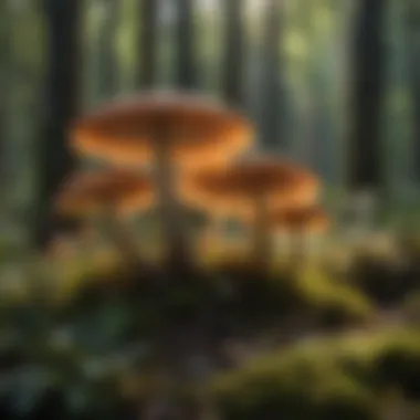 A Diverse Display of Fungi in Their Natural Habitat Diverse fungi in a forest setting