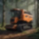 A close-up view of a harvester machine in a forest environment showcasing its advanced features.