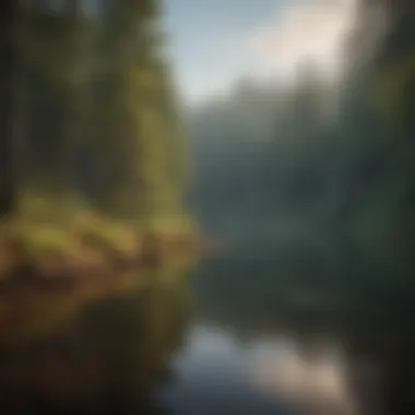 A serene lake reflecting surrounding forests