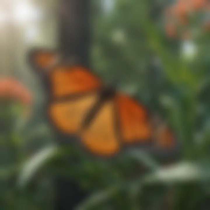 Monarch butterfly perched on a milkweed leaf, highlighting the symbiotic relationship.