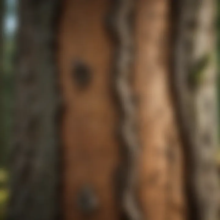 Close-up of tree bark showing signs of disease and stress