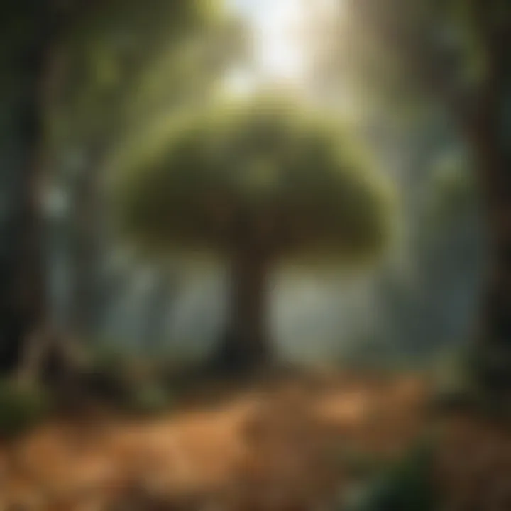 An illustration depicting the diverse ecosystem surrounding the pop corn tree, showcasing its habitat.