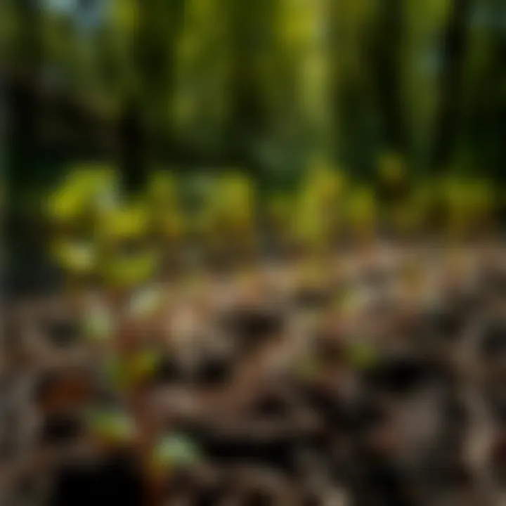 Red Oak Seedlings in Woodland Red oak seedlings planted in a woodland area