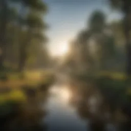 A serene river landscape reflecting the sky