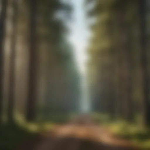 A serene forest landscape with high voltage power lines integrated harmoniously.