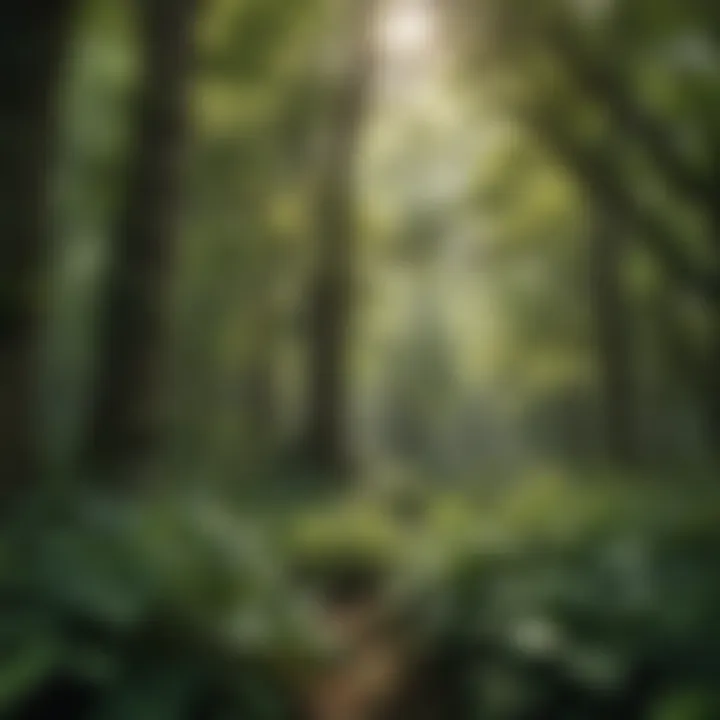 Close-up of lush green leaves with sunlight filtering through