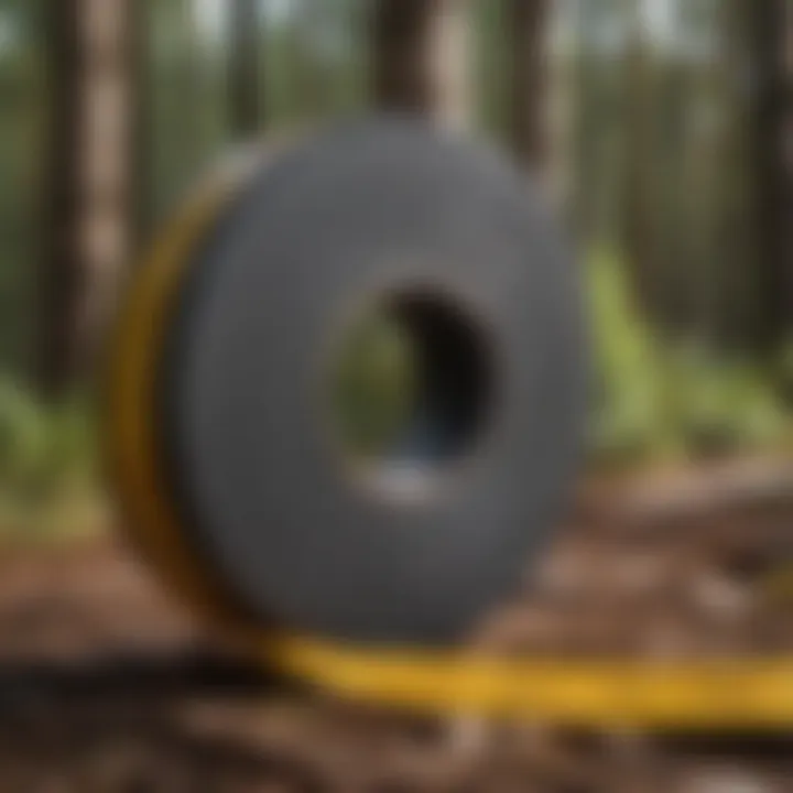 Close-up of tree diameter tape in use