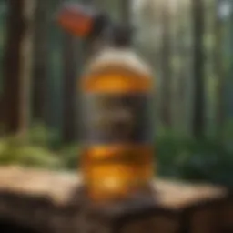 Close-up of vegetable-based chainsaw oil in a wooden environment